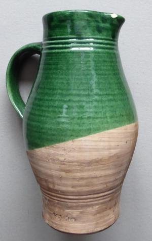 Krug aus Ton Keramik - Höhe ca. 30 cm, grün hellbraun Bild 2