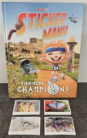 SPAR STICKERMANIA "Tierische Champions"  Album plus sämtl. Sticker (Nr. 1-200) zum selbst Einkleben Bild 1