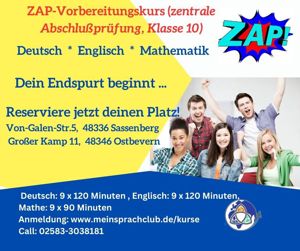 ZAP-Zentrale Abschlussprüfung Vorbereitungskurse Deutsch*Englisch*Mathematik Bild 1