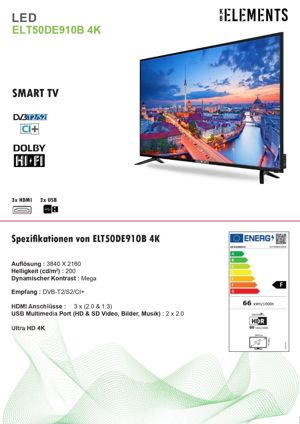 50" Smart TV Fernseher DVB-T2 S2 ELT50DE910B 4K UltraHD Bild 4