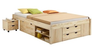 Funktionsbett   Jugendbett   Doppelbett - Kiefer massiv, natur lackiert