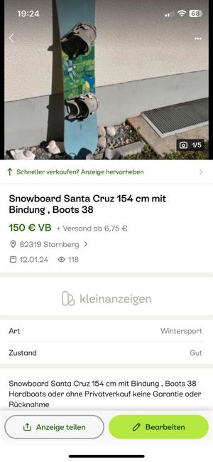 Snowboard Santa Cruz 154 Cm mit Boots in 38  Bild 2
