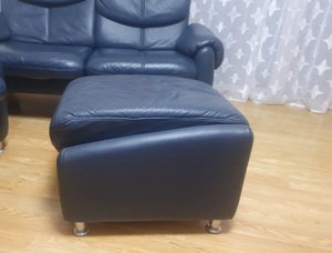 Sofa-Garnitur  gebraucht  3er 2er Hocker   Voll-Echtleder blau Bild 6
