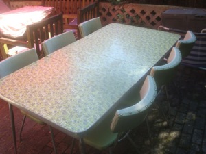 Amerikanische 50er Jahre Diner Möbel - Küchen Tisch mit 6 Stühlen -  grün weiß - original Fifties Bild 1