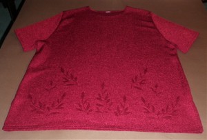 Kurzarm Pullover rot mit Blütenmotiv Gr. XXL   44  Bild 1