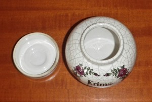 Keramiktopf mit Deckel mit Aufschrift Krims-Krams und Blumendekor Bild 4