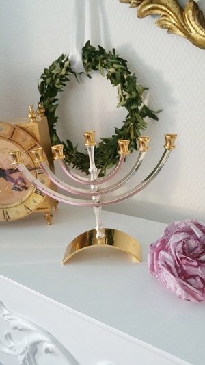 Kerzenleuchter Menora Karshi Jerusalem Gold Silver Plated Bild 5