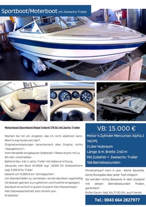 Motorboot Sportboot Regal Valanti mit sparsamen 140 PS  bis Samstag 17.02.2024 um 3000 Euro billiger Bild 2