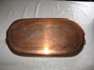 Ovale Auflaufform Kupfer mit Messing Griffen Bild 2
