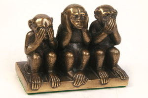 Briefbeschwerer Messing Kult Figur 3 Affen  Nichts Hören, Sehen & Sagen  
