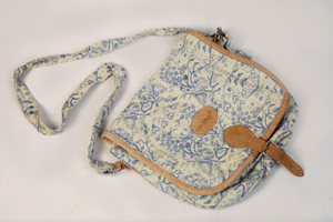 Umhängetasche Shopper Beuteltasche Baumwolle naturfarben blau 47x38 non stopp Handarbeit vintage 70e