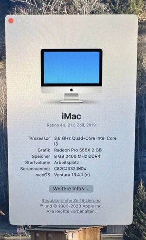 Apple iMac mit 4K Retina Display 21.5" (Intel Core i3 8th. Gen, 3.60GHz, 1TB) Bild 3