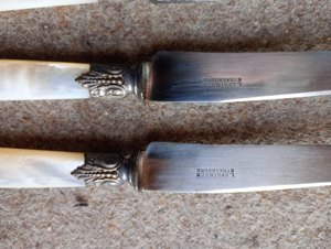 Silberschaft19 antike Messer Perlmuttmesser mit Silberkragen Silbermanschette signiert Monogramm Bild 9