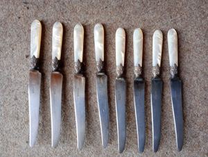 Silberschaft19 antike Messer Perlmuttmesser mit Silberkragen Silbermanschette signiert Monogramm Bild 8