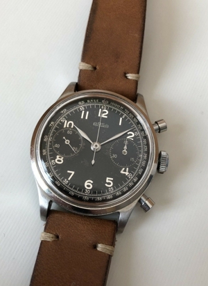 vintage big arsa steel chronograph schaltrad valjoux 22 black dial 50er 38mm Bild 7