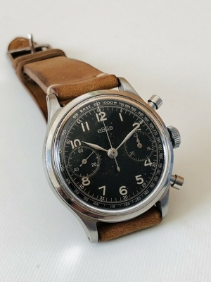 vintage big arsa steel chronograph schaltrad valjoux 22 black dial 50er 38mm Bild 3