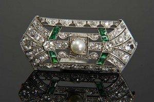 14kt Weißgold Art Deco Brosche m. Diamanten zus. ca. 3,20ct Bild 1