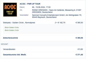 2x ACDC Golden Circle Tickets - in Dresden am 19.06.2024 oder TAUSCH für Dresden am 16.6. Bild 2