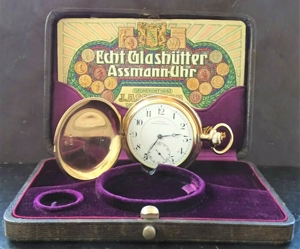 J.Assmann Glashütte iSa Rosegold 14K Antike Taschenuhr Box & Zertifikat um 1902
