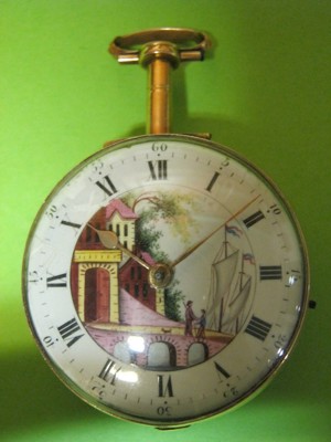 Spindel Taschenuhr Daniel de St. Leu. 14 Std. Selbstschlag. 18 Karat Gold