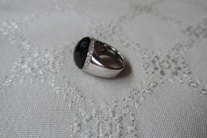 Spinell Ring schwarz 925er Silber 16,8 ct. mit 32 Zirkone rhodiniert oval Größe 17 HSE24