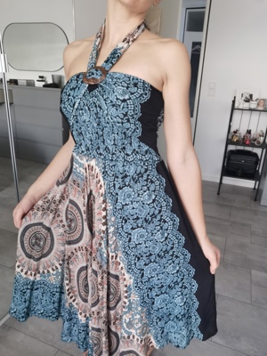 Batik Kleid Rock Schwarz Blau Bunt XS S 34 36  Bild 1