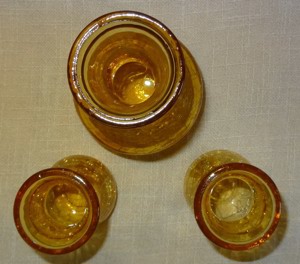 DT Blumenvase Craquele Glas 3Stk bernsteinfarben  9,5 5,8 H17,5 9,5 kaum benutzt älter Retro Dekorat