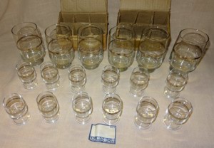 HT DUROBOR Trinkgläser Longdrinkglas, Schnapsglas Silberrand kaum benutzt einwandfrei erhalten Retro