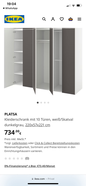 PLATSA Kleiderschrank mit 10 Türen, weiß Skatval dunkelgrau, 220x57x221 cm Bild 4