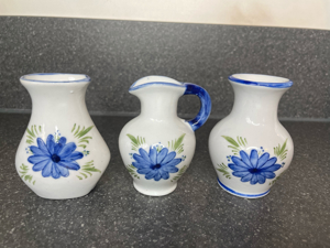 3er Set kleine Vasen, blau, Bauernblume