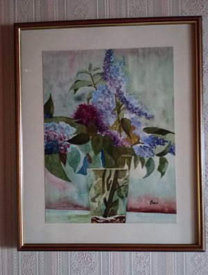 3 Aquarelle von Beie handsigniert Blumen Blätter und Obst mit Galerierahmen Bild 4