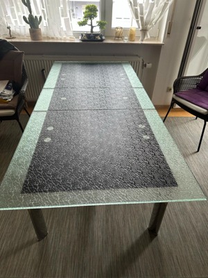 Stabiler robuster schöner Esstisch mit Glasplatte schwarz 160x90 cm ausziehbar 200 cm Bild 3