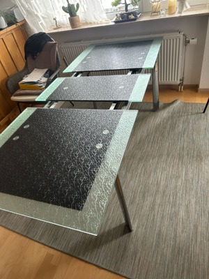 Stabiler robuster schöner Esstisch mit Glasplatte schwarz 160x90 cm ausziehbar 200 cm Bild 6