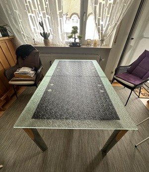 Stabiler robuster schöner Esstisch mit Glasplatte schwarz 160x90 cm ausziehbar 200 cm Bild 4