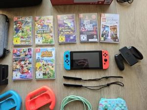 Nintendo Switch Konsole 32GB Rot Blau 7 Spiele XXL Zubehörpaket Controller OVP