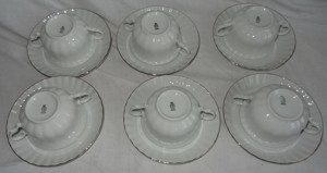 CT Wunsiedel R Bavaria Porcelain 4 Suppentassen 6 Untertassen weiß Goldrand16,5 Porzellan Servicetei Bild 4