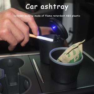 Auto Aschenbecher mit LED Licht für Getränkehalter aus Feuerfestem Kunststoff 2 Teilig Bild 2