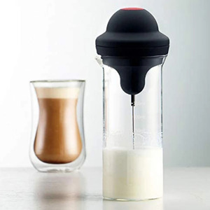 Elektrischer Milchaufschäumer Schneebesen für Kaffee Crema mit Glasbecher Bild 2