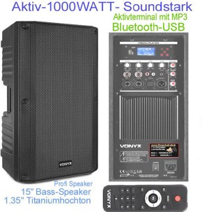 Aktive 1000WATT Box mehrere Lieferbar, PA-DJ-Karaoke, Bluetooth-USB-Fernbedienung Bild 1
