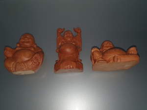 3 lachende Bhudda Figuren Statuen massiv Holz Bhudda Echtholz Holzfiguren geschnitzt TOP! Bild 6