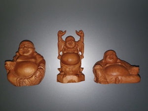 3 lachende Bhudda Figuren Statuen massiv Holz Bhudda Echtholz Holzfiguren geschnitzt TOP! Bild 4
