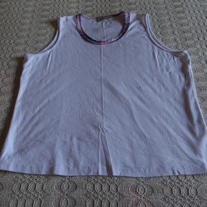 Damen - Top, Trägerhemd, Hemd, Shirt, weiß mit buntem Paspelrand, Gr. 50