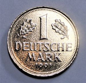 vergoldete "1 DM-Münze" aus dem Jahr 1991 Bild 1