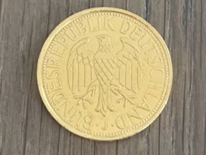 vergoldete "1 DM-Münze" aus dem Jahr 1991 Bild 2