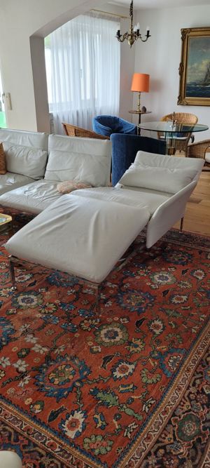 Elegante Brühl-Sitzgruppe, Designersofas, weißes Leder, Stahlrahmen Bild 10