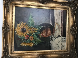 Älteres Ölgemälde mit Sonnenblumen 
