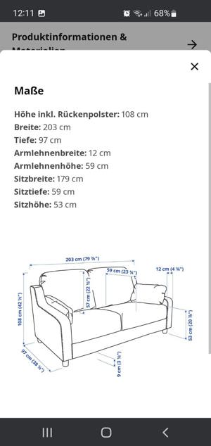 3 er Sofa Ikea Vinliden blau Federkern 1 jahr alt Bild 5
