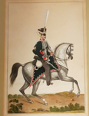 Kupferstich Pferd Reiten Soldat Uniform antik Grafik Bild Edeldruck 19. Jh. Reiter Unifor Bild 7