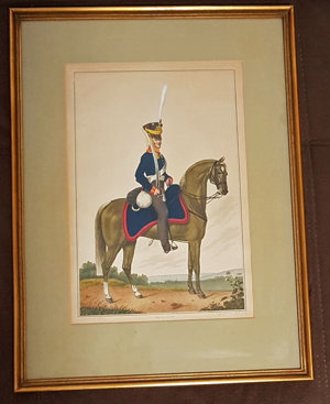 Kupferstich Pferd Reiten Soldat Uniform antik Grafik Bild Edeldruck 19. Jh. Reiter Unifor Bild 4
