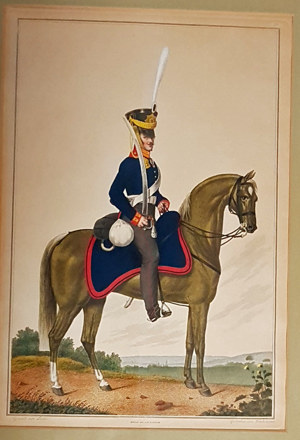 Kupferstich Pferd Reiten Soldat Uniform antik Grafik Bild Edeldruck 19. Jh. Reiter Unifor Bild 5